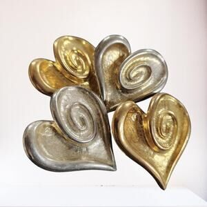Vintage 1990's Heart Brooch Gold Tone Modernist Design in Gold and Silver